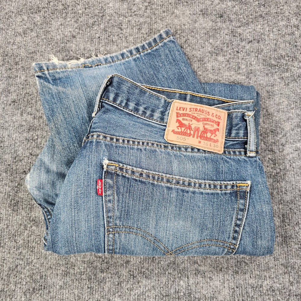 Levi's 505 Regular Fit Jeans Men 36x30 Blue Straight Leg Denim Medium Wash Work